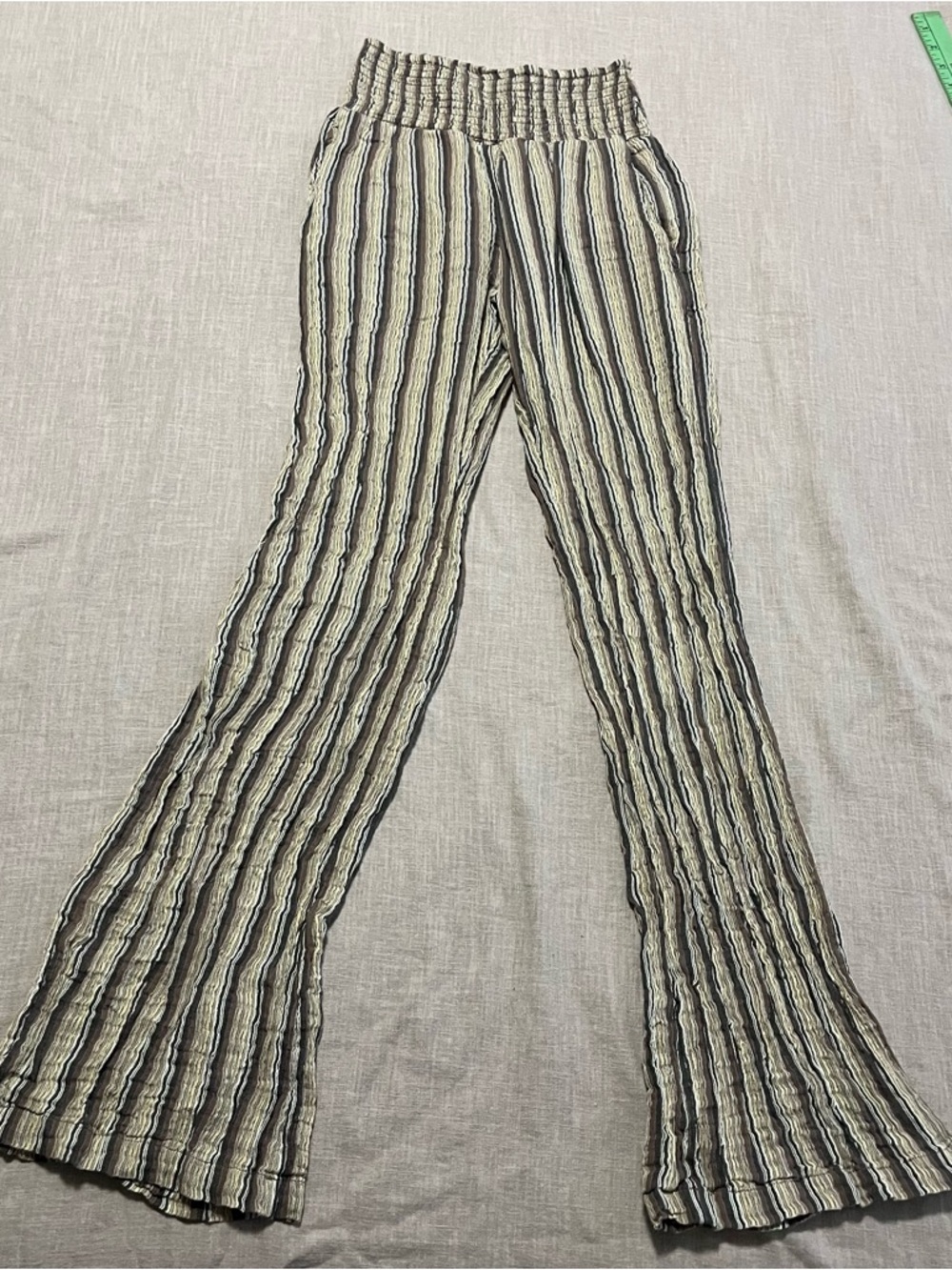 Billabong Brown Striped Textured Flare Pants Size Small Beach Hippie Boho Wide - Picture 2 of 10
